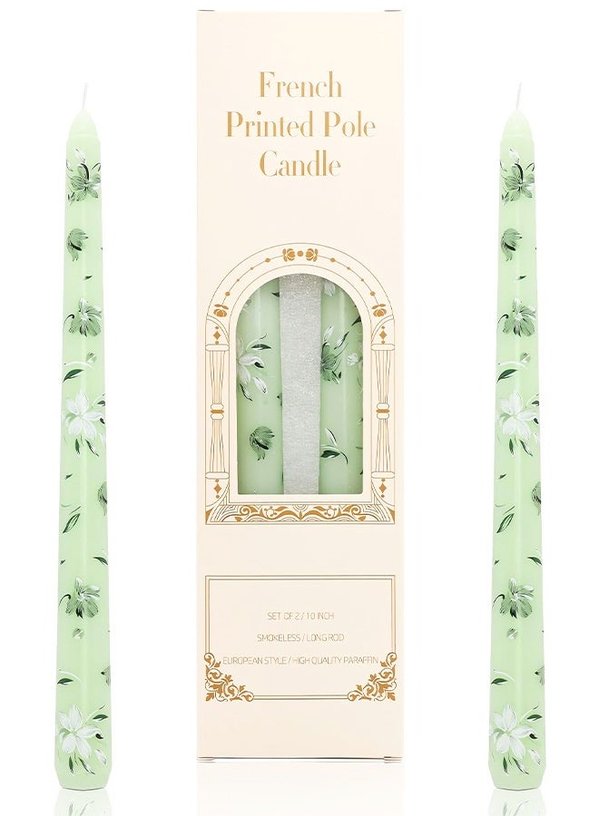 Dinner Candles 10 Inch Tapered Prints, Party Decoration, Non Drip Long Unscented Candle, Table Dinner Candles, Valentine's Day, Home Afternoon Tea Decoration,Ramadan Decorations, 2 Pack（Green) - Image 1